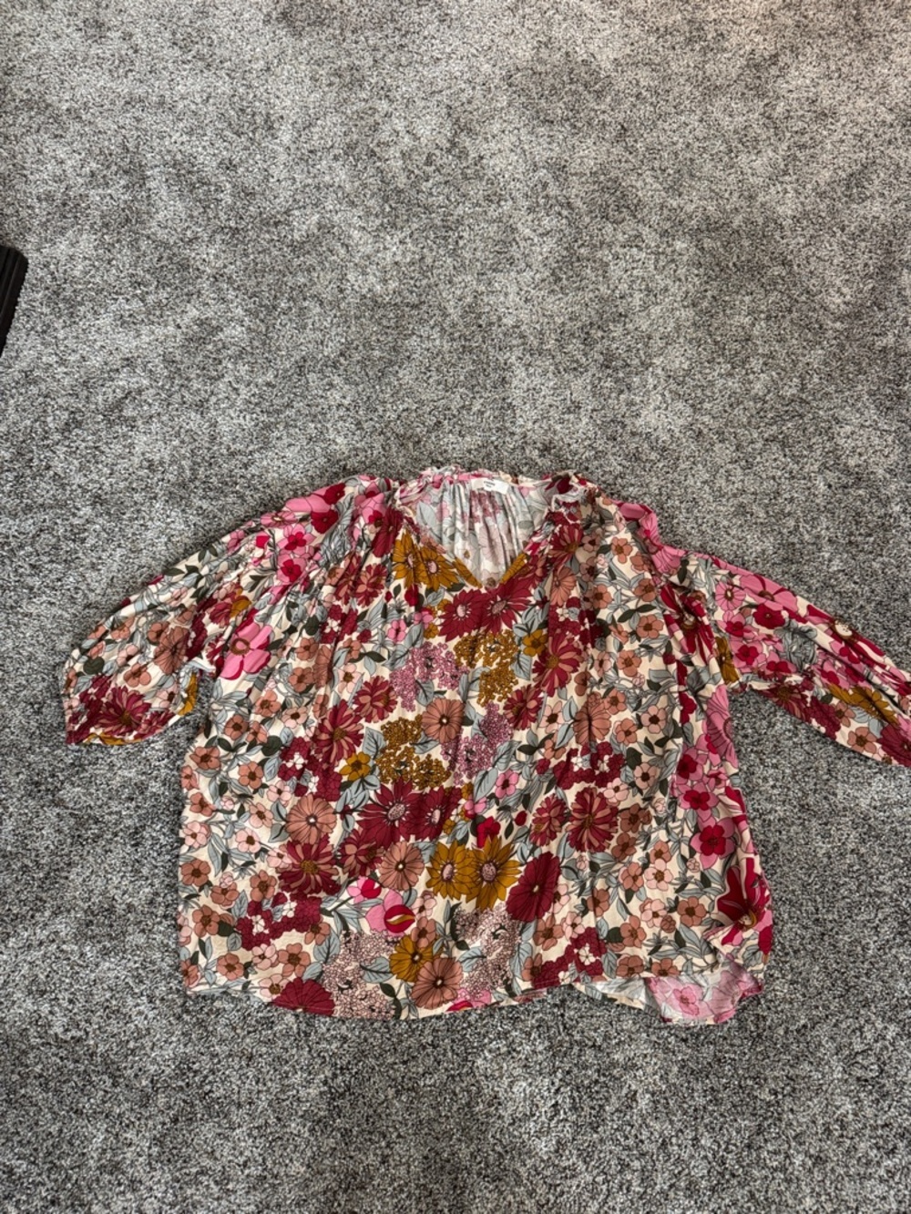 entro Floral V-Neck Tunic in Pink, Mustard and Cream